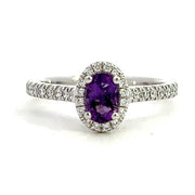 14K White Gold Amethyst and Diamond Halo Ring
